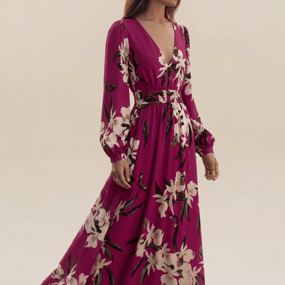 Marielle | Robe Longue Fleurie Manches Longues