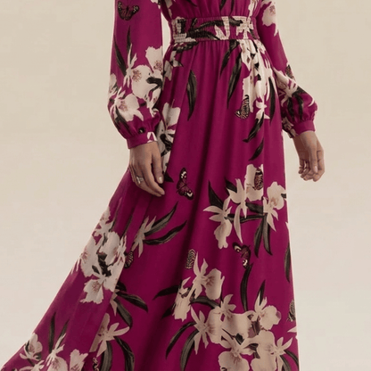 Marielle | Robe Longue Fleurie Manches Longues