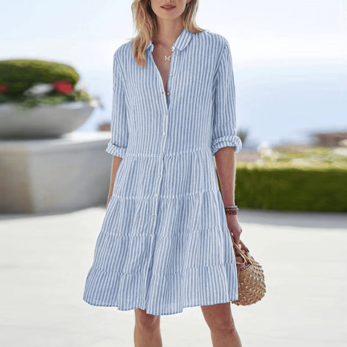 Loréna robe midi rayée d’été A-ligne