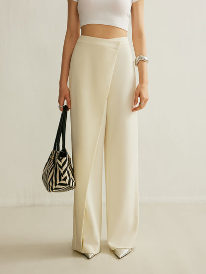 Pantalon femme jambe large fluide et taille haute