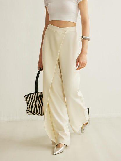 Pantalon large femme, croisement asymétrique sur le devant