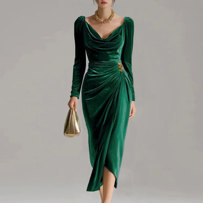 Lucianne | Robe Midi Col Bénitier Manches Longues