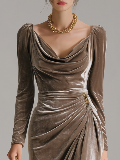 Lucianne | Robe Midi Col Bénitier Manches Longues