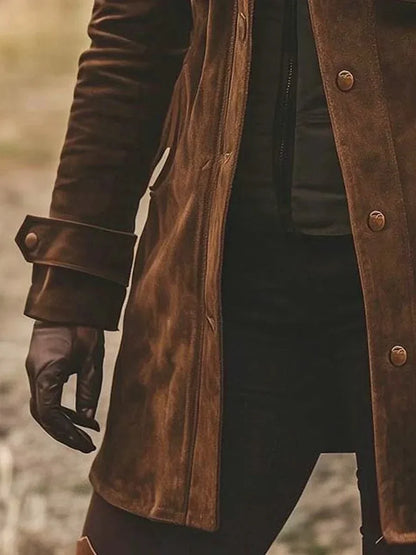 Manteau femme coupe droite longue à poches insérées