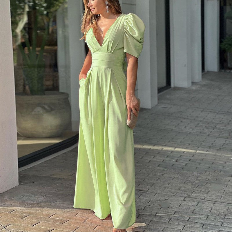 Sidalie | Combinaison Col V Manches Bouffantes Jambes Larges