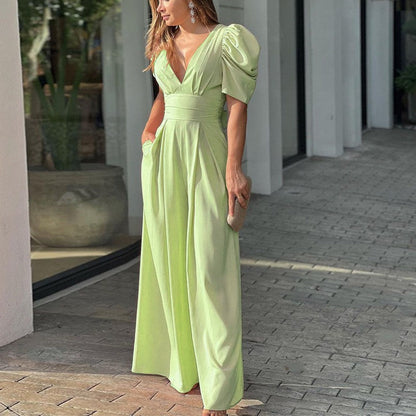 Sidalie | Combinaison Col V Manches Bouffantes Jambes Larges