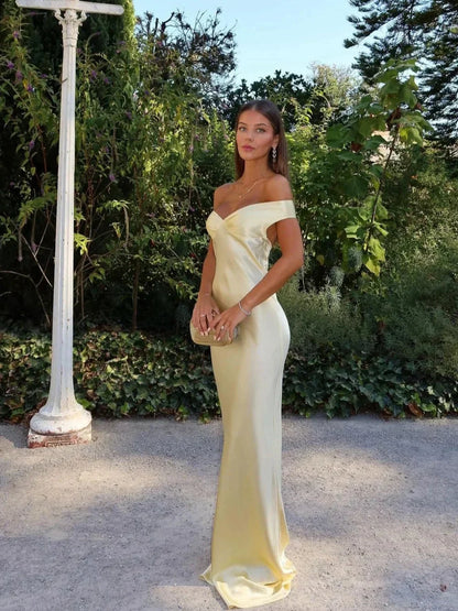 Auriane | Robe Longue Jaune Épaules Dégagées