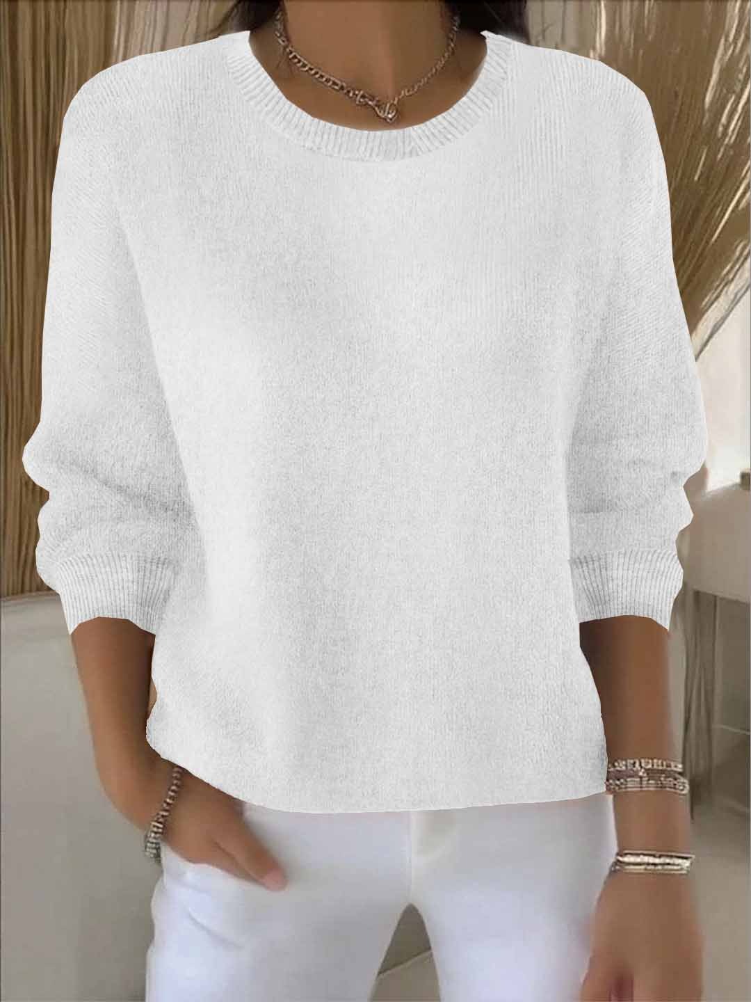 Pull col rond femme à manches longues en maille souple