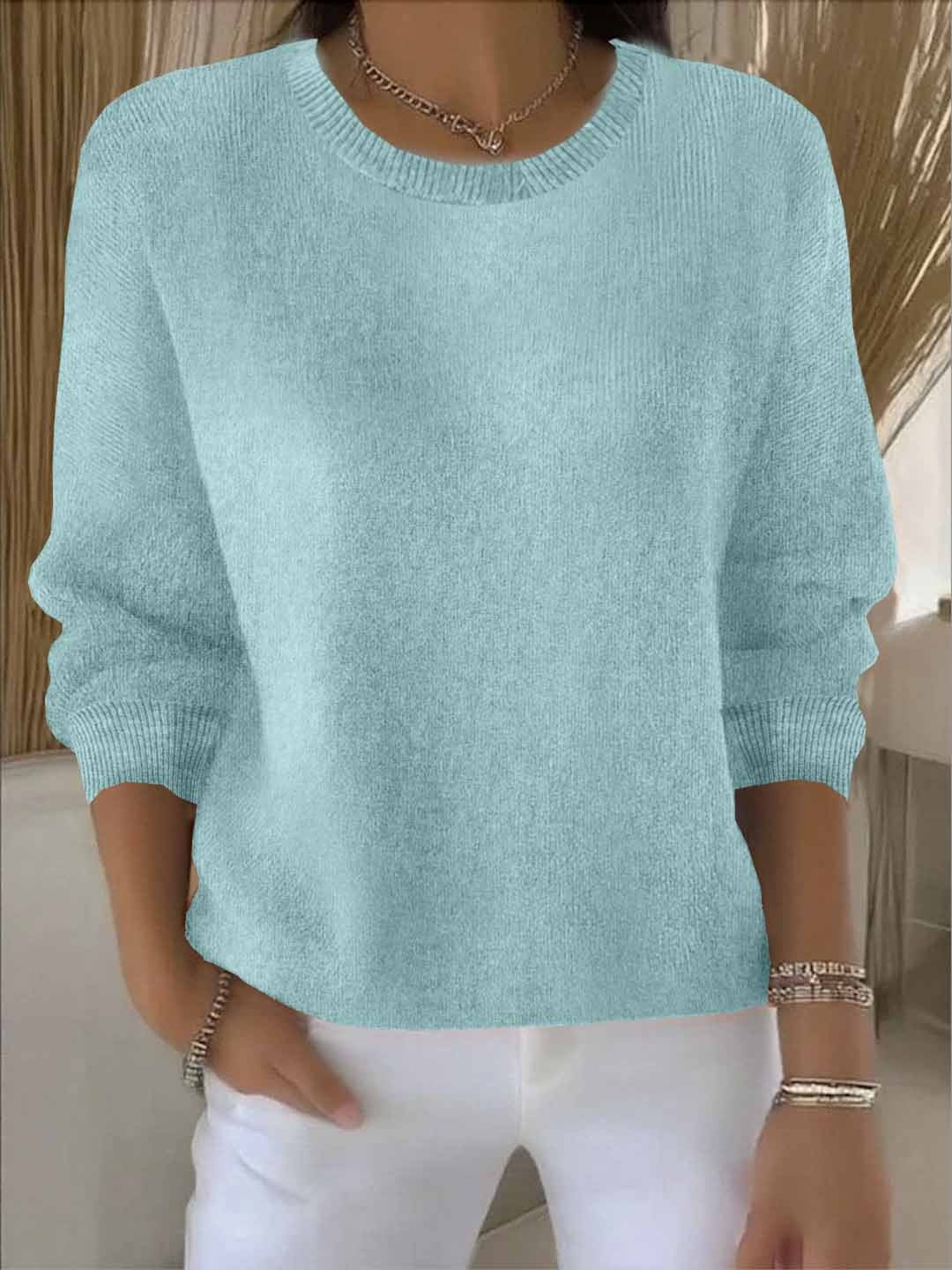 Pull col rond à manches longues, tombé droit