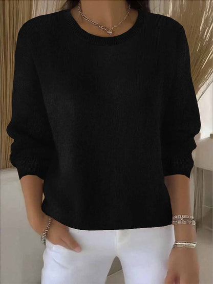 Pull femme en maille fine, encolure côtelée
