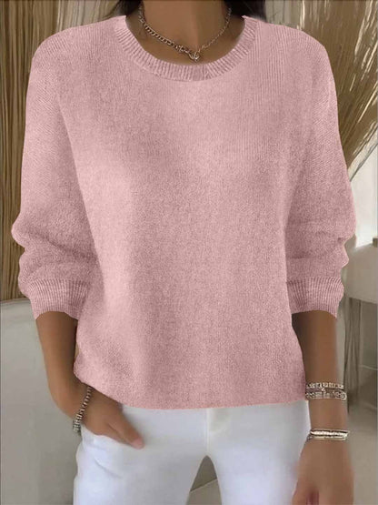 Pull col rond femme à manches longues en maille souple