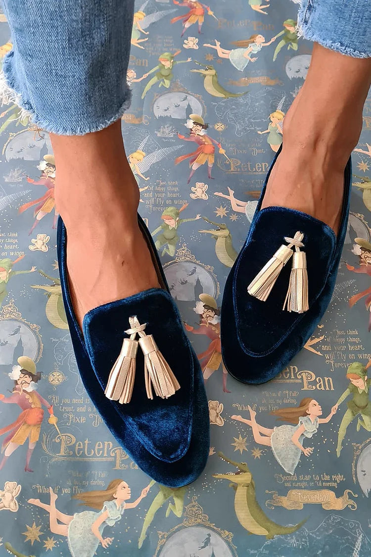 Mocassins femme bleu marine à enfiler, semelle plate