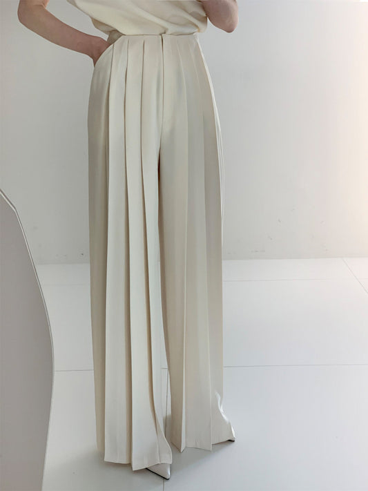 Vespérine | Pantalon Large Plissé Taille Haute Abricot