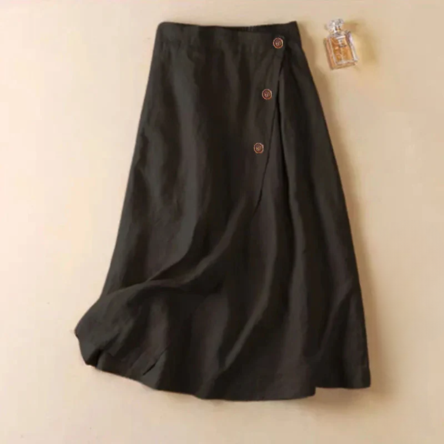 Melina | Jupe Midi Effet Lin Boutonnée
