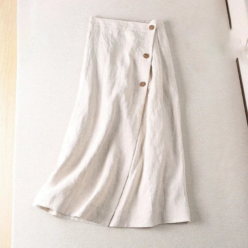 Melina | Jupe Midi Effet Lin Boutonnée