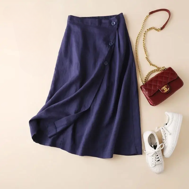 Melina jupe midi effet lin boutonnée femme
