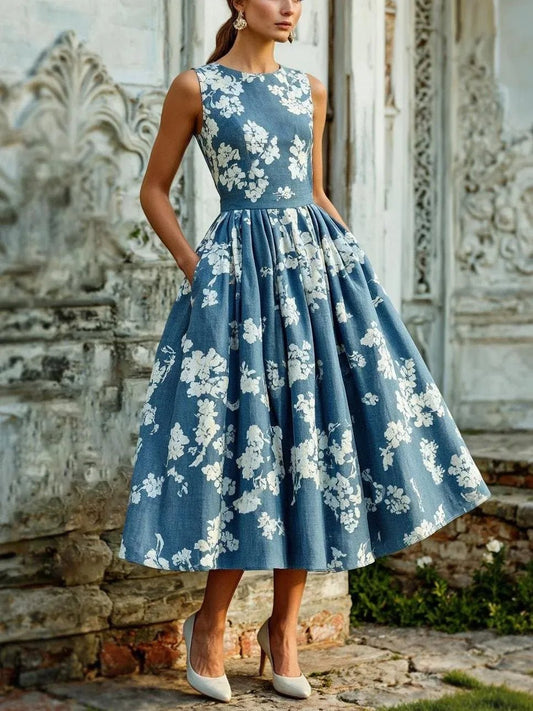 Clarine | Robe Midi Fleurie Épaules Dénudées