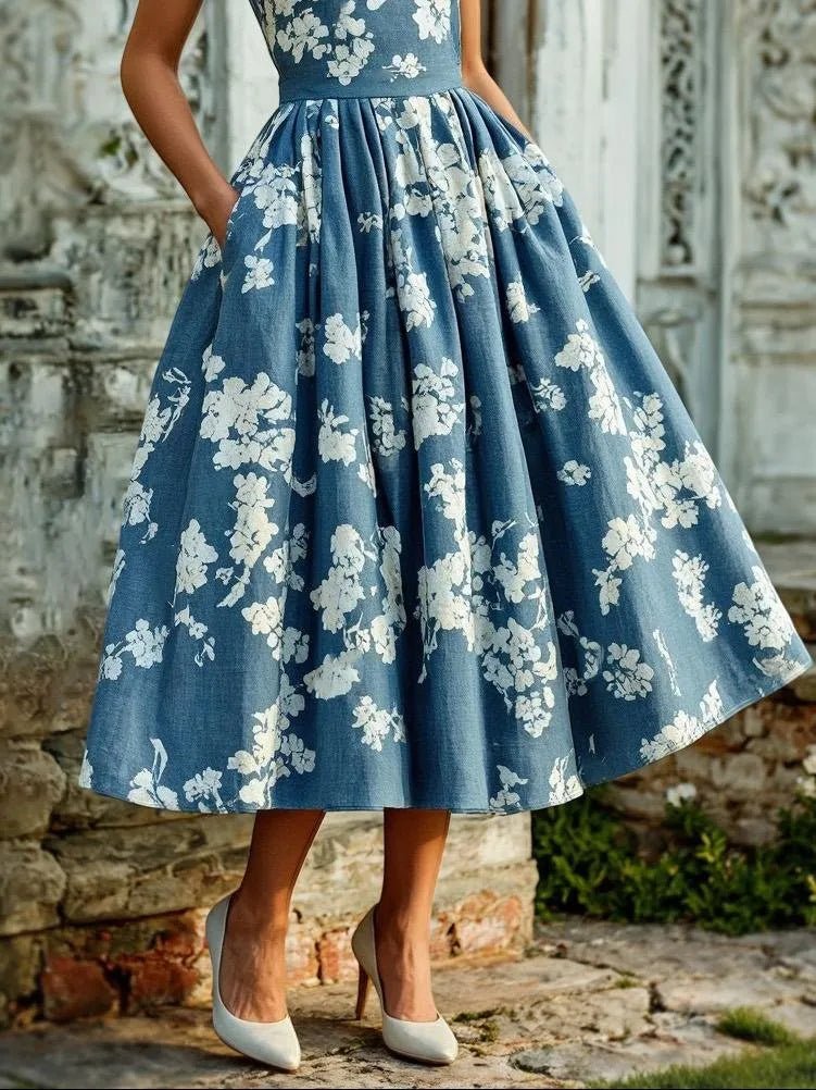 Clarine | Robe Midi Fleurie Épaules Dénudées