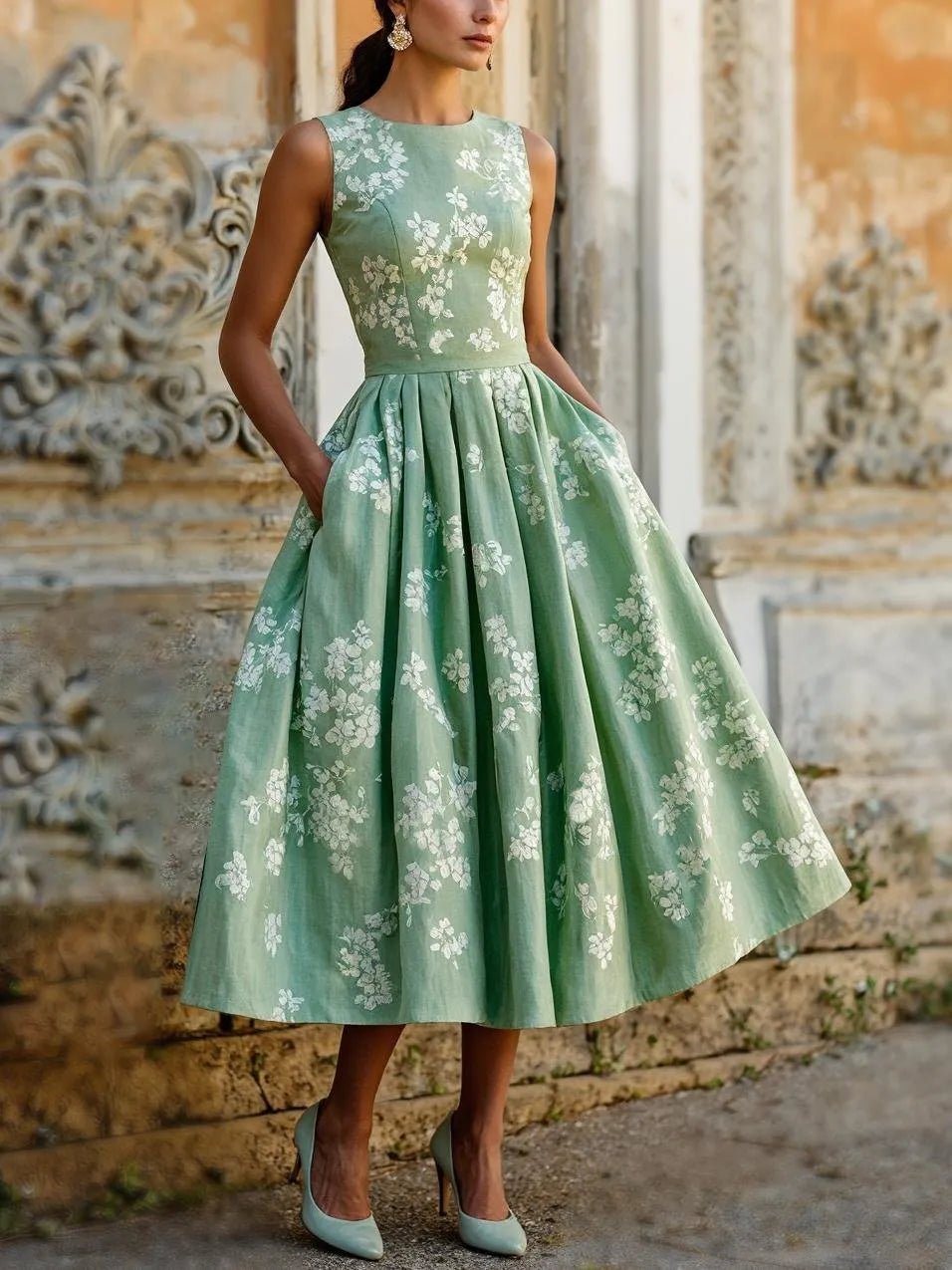 Clarine | Robe Midi Fleurie Épaules Dénudées