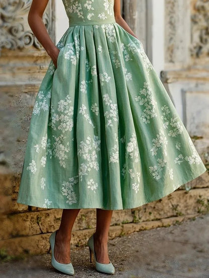 Clarine | Robe Midi Fleurie Épaules Dénudées