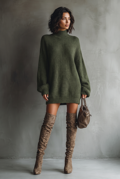 Robe courte en maille marron, vue d'ensemble