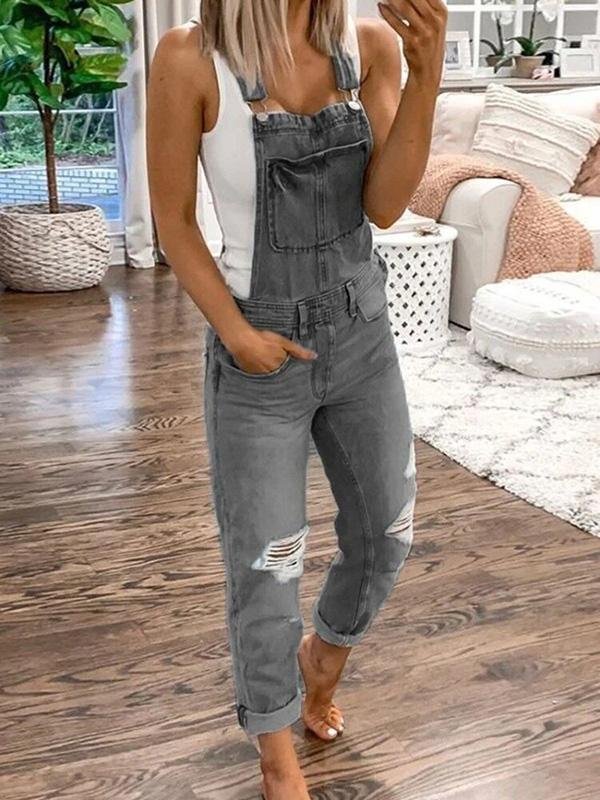 Urbaine | Salopette Denim Déchirée Coupe Détendue