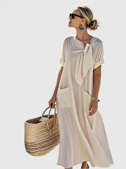 Giselle | Robe Midi d’Été Fluide à Col Noué