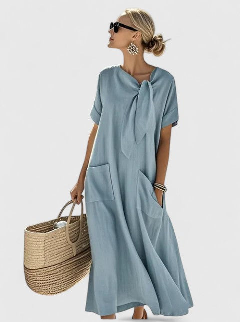 Giselle | Robe Midi d’Été Fluide à Col Noué
