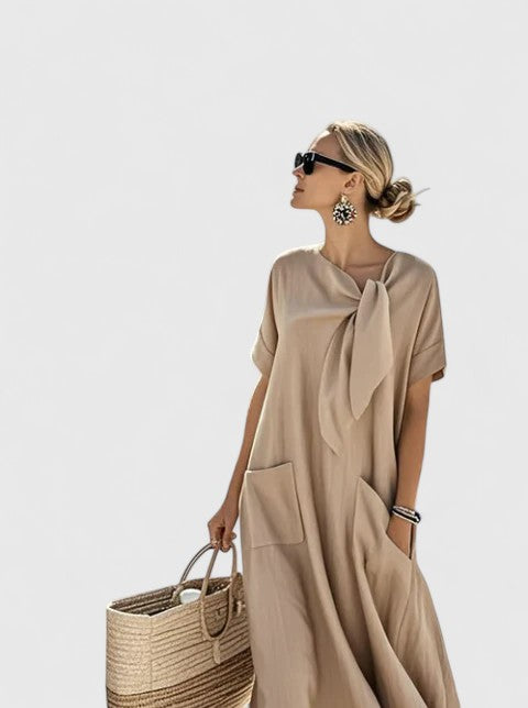 Giselle | Robe Midi d’Été Fluide à Col Noué