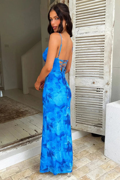 Océane | Robe Longue Florale Bleue d’Été