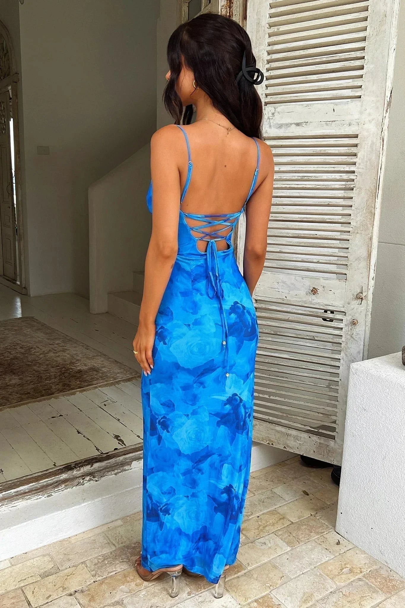 Océane | Robe Longue Florale Bleue d’Été