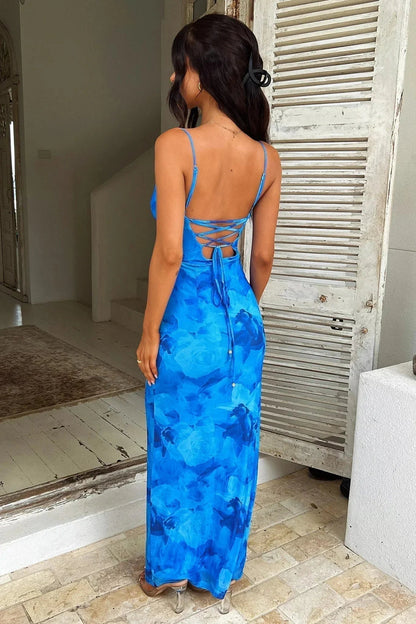 Océane | Robe Longue Florale Bleue d’Été