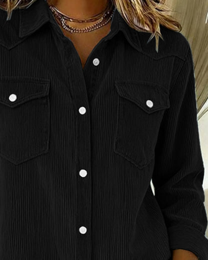 Chemise femme velours côtelé, détail du col