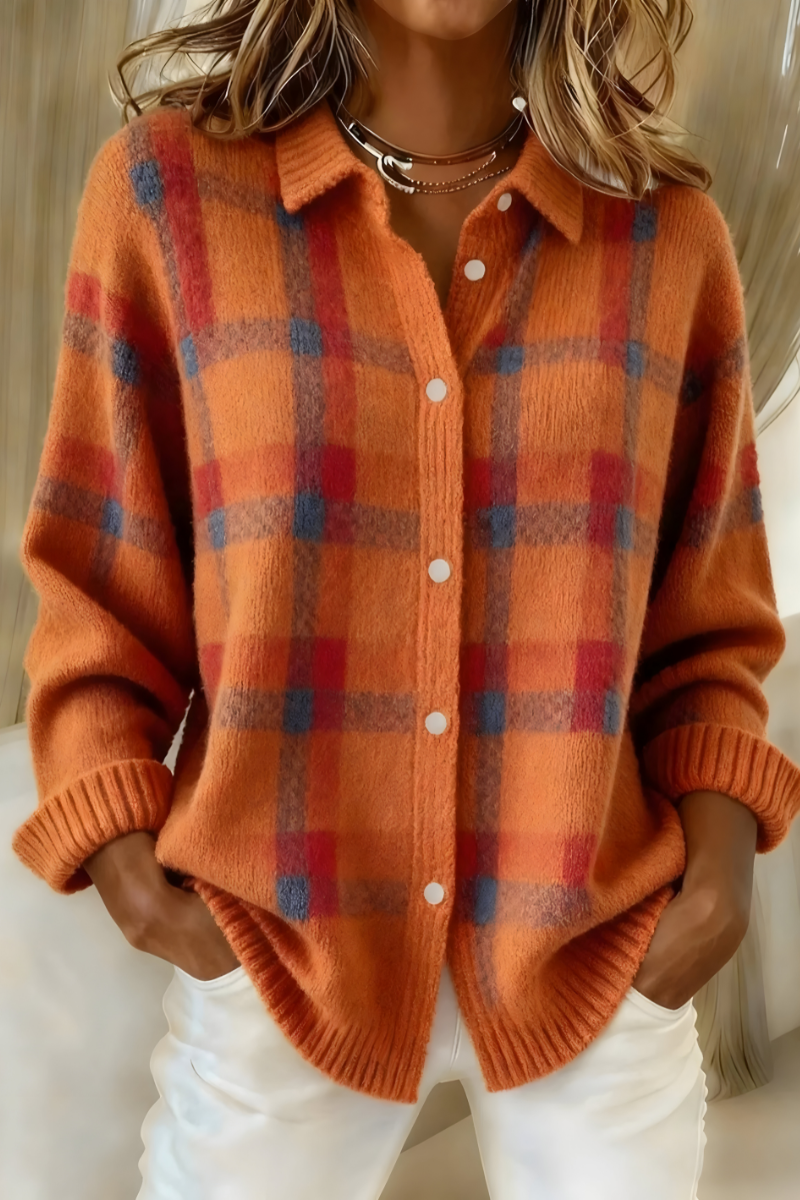 Gilet à carreaux boutonné en maille à poignets côtelés