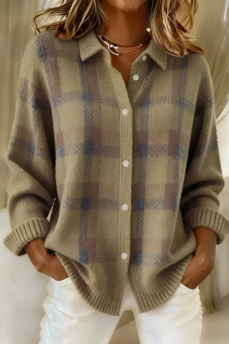 Gilet à carreaux boutonné en maille à poignets côtelés