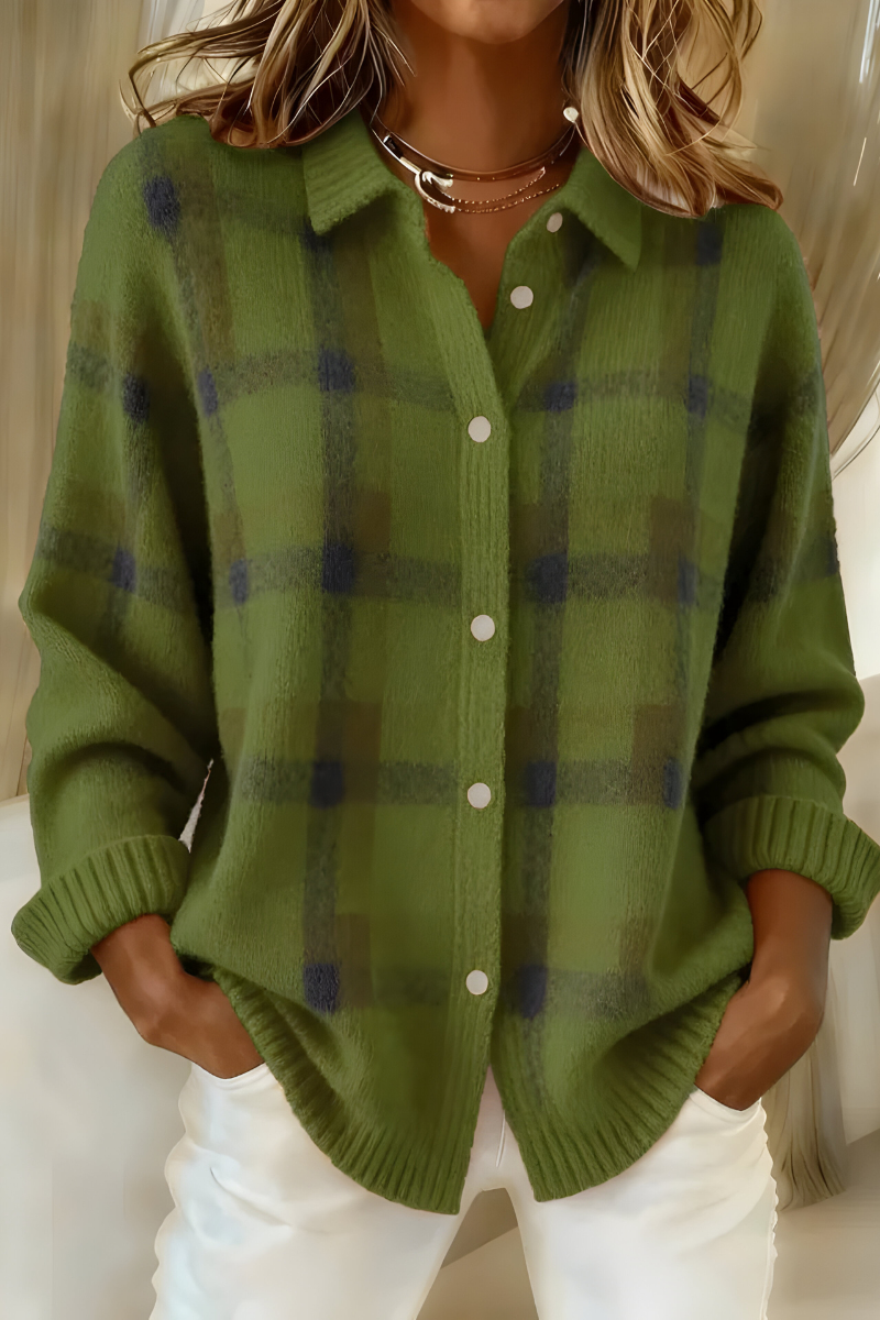 Gilet à carreaux femme, poignets en côtes et coupe ample