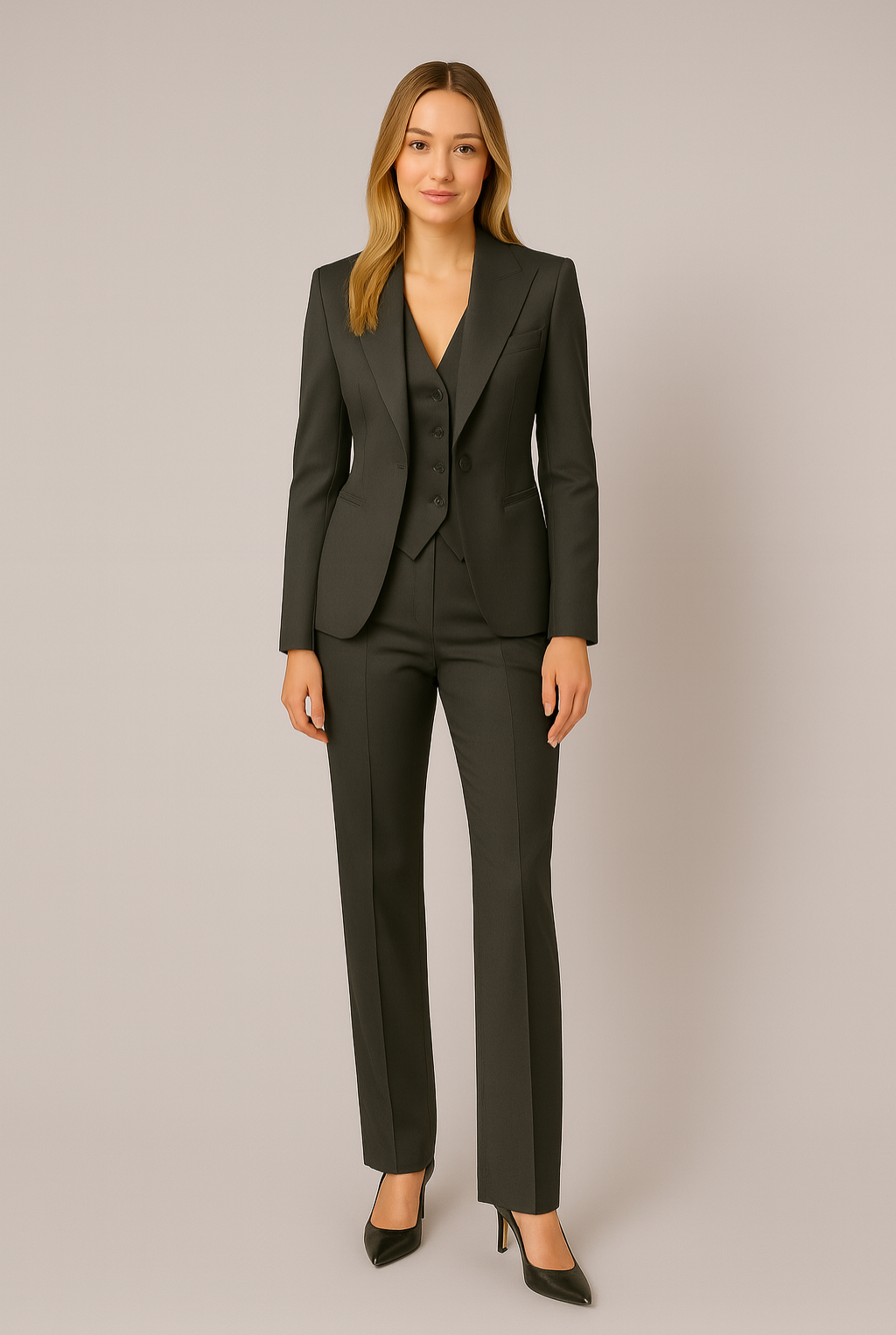 Tailleur femme gilet ajusté et pantalon slim