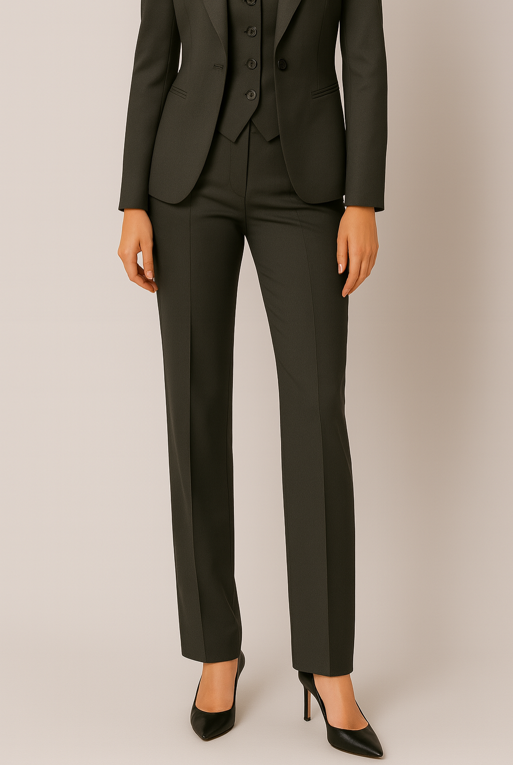 Tailleur trois pièces femme blazer, gilet et pantalon slim