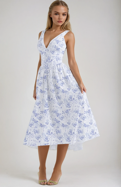 Émeline | Robe Midi Florale Sans Manches