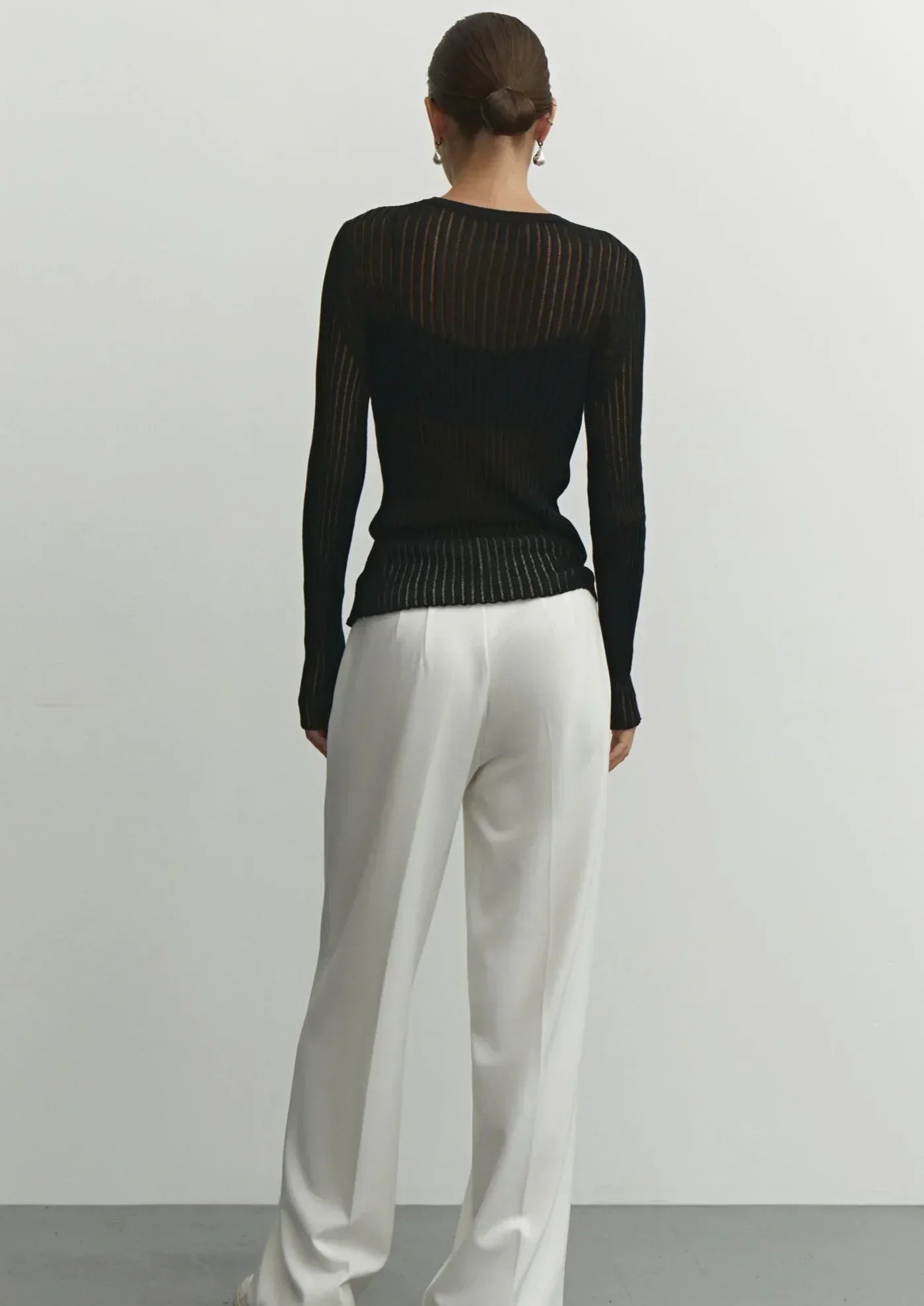 Oriane | Top Maille Transparente Manches Longues