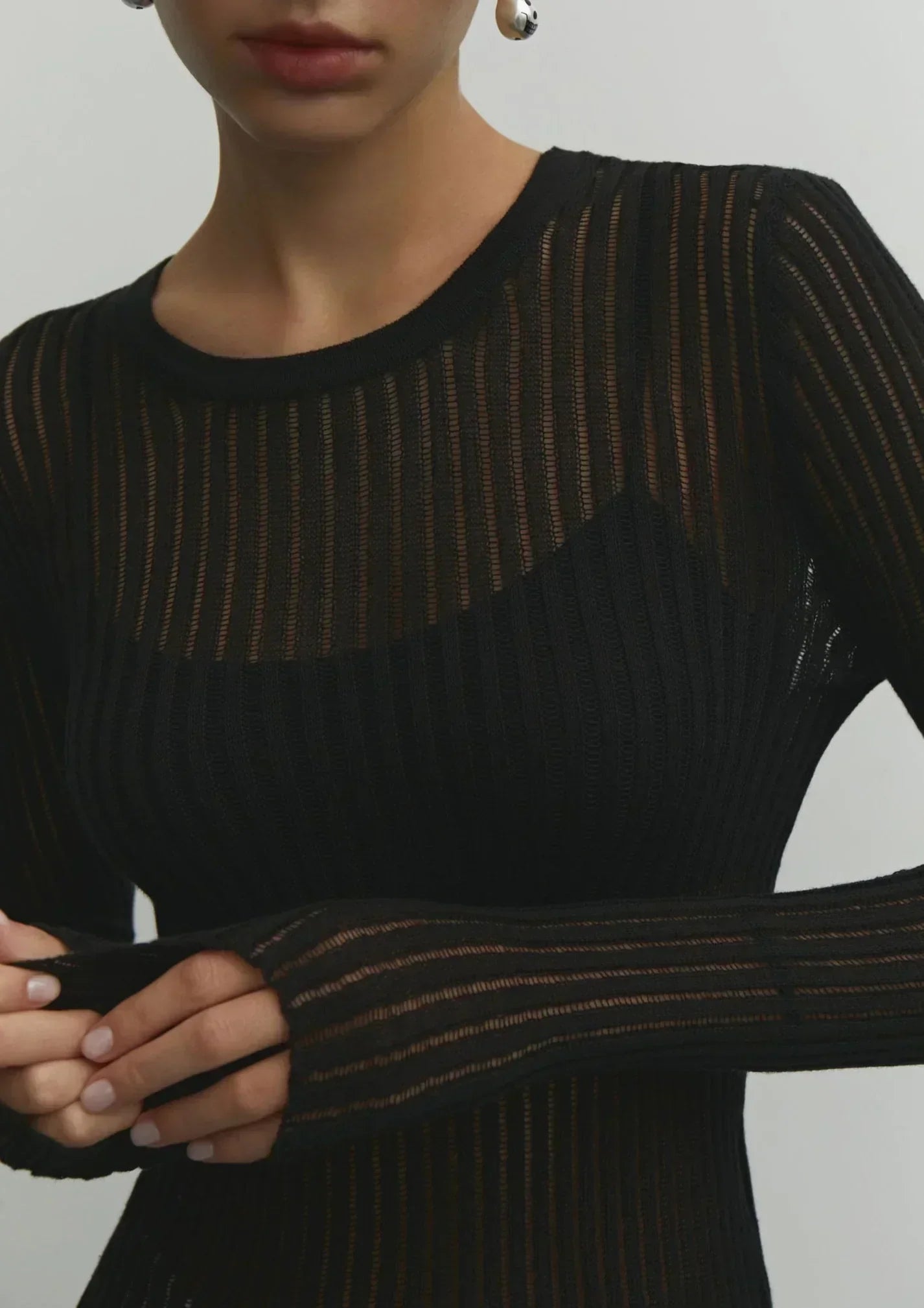 Oriane | Top Maille Transparente Manches Longues