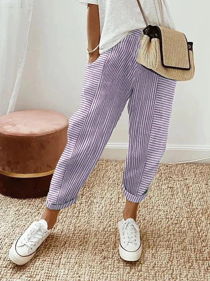 Holly | Pantalon Rayé Taille Élastique Décontracté