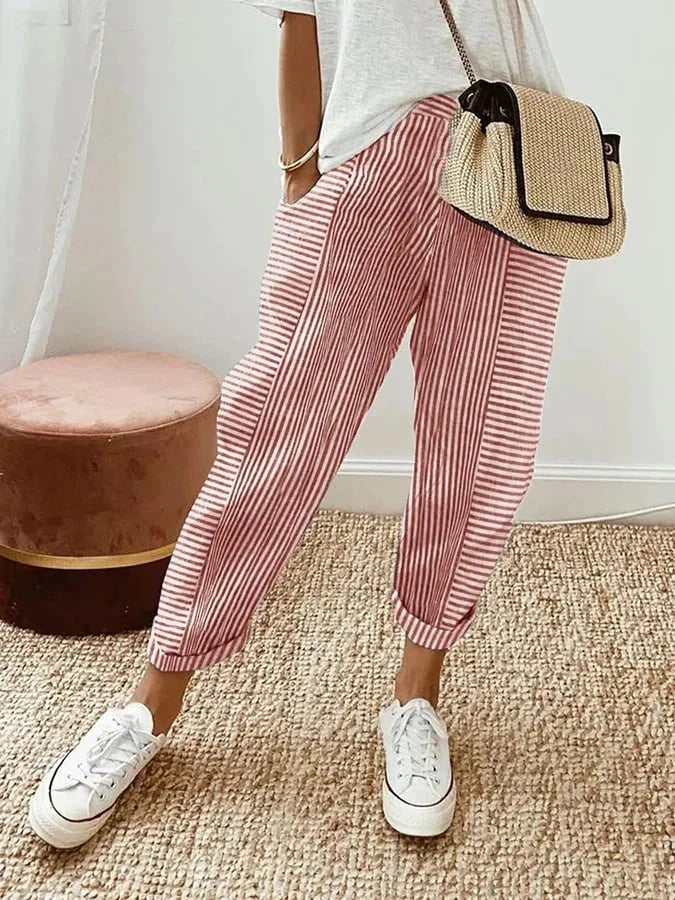 Holly | Pantalon Rayé Taille Élastique Décontracté