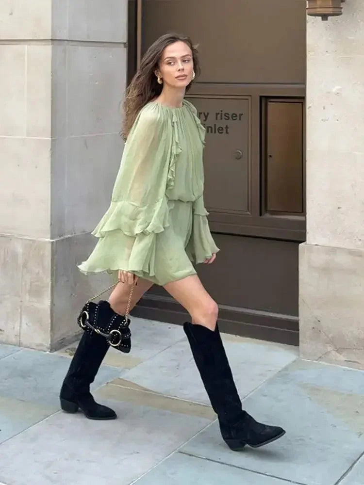 Olympe | Robe Courte Volantée à Manches Longues