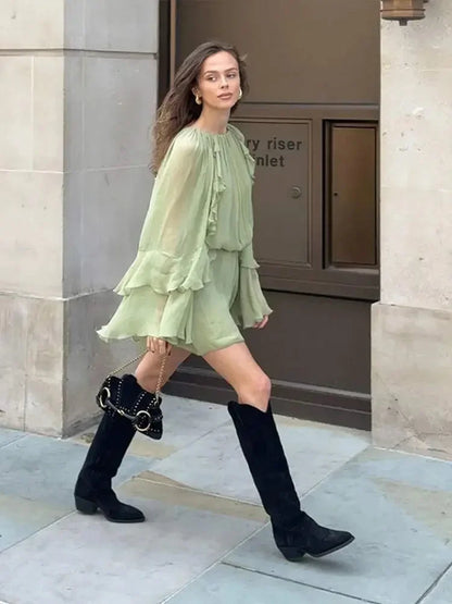 Olympe | Robe Courte Volantée à Manches Longues