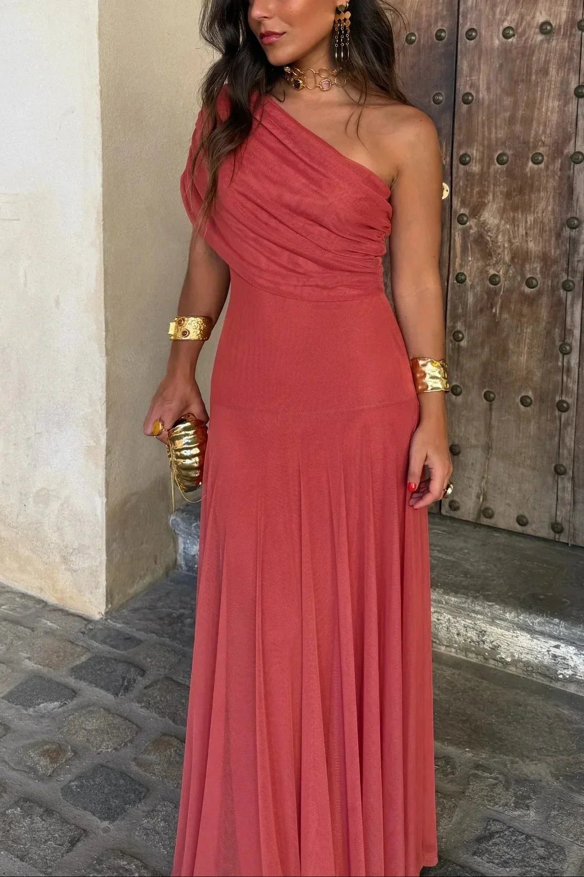 Lucienne | Robe Longue Plissée Une Épaule d'Été