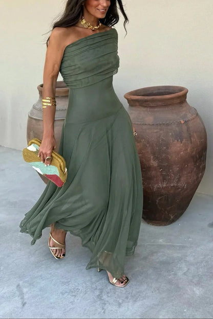 Lucienne | Robe Longue Plissée Une Épaule d'Été
