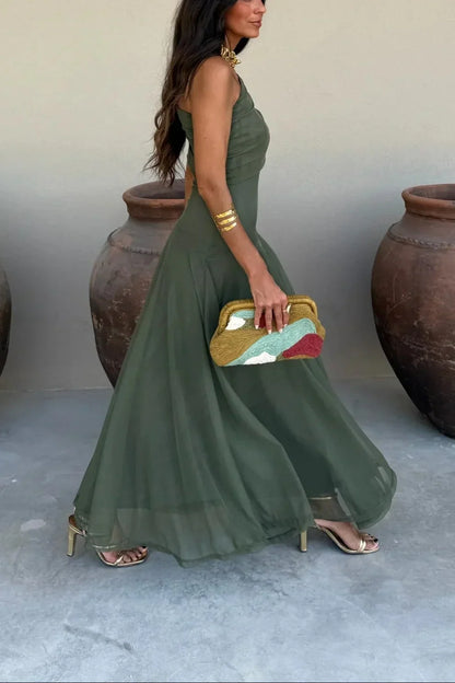 Lucienne | Robe Longue Plissée Une Épaule d'Été