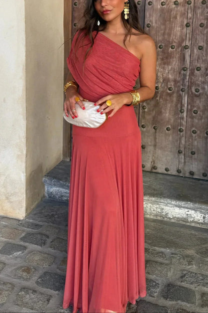 Lucienne | Robe Longue Plissée Une Épaule d'Été