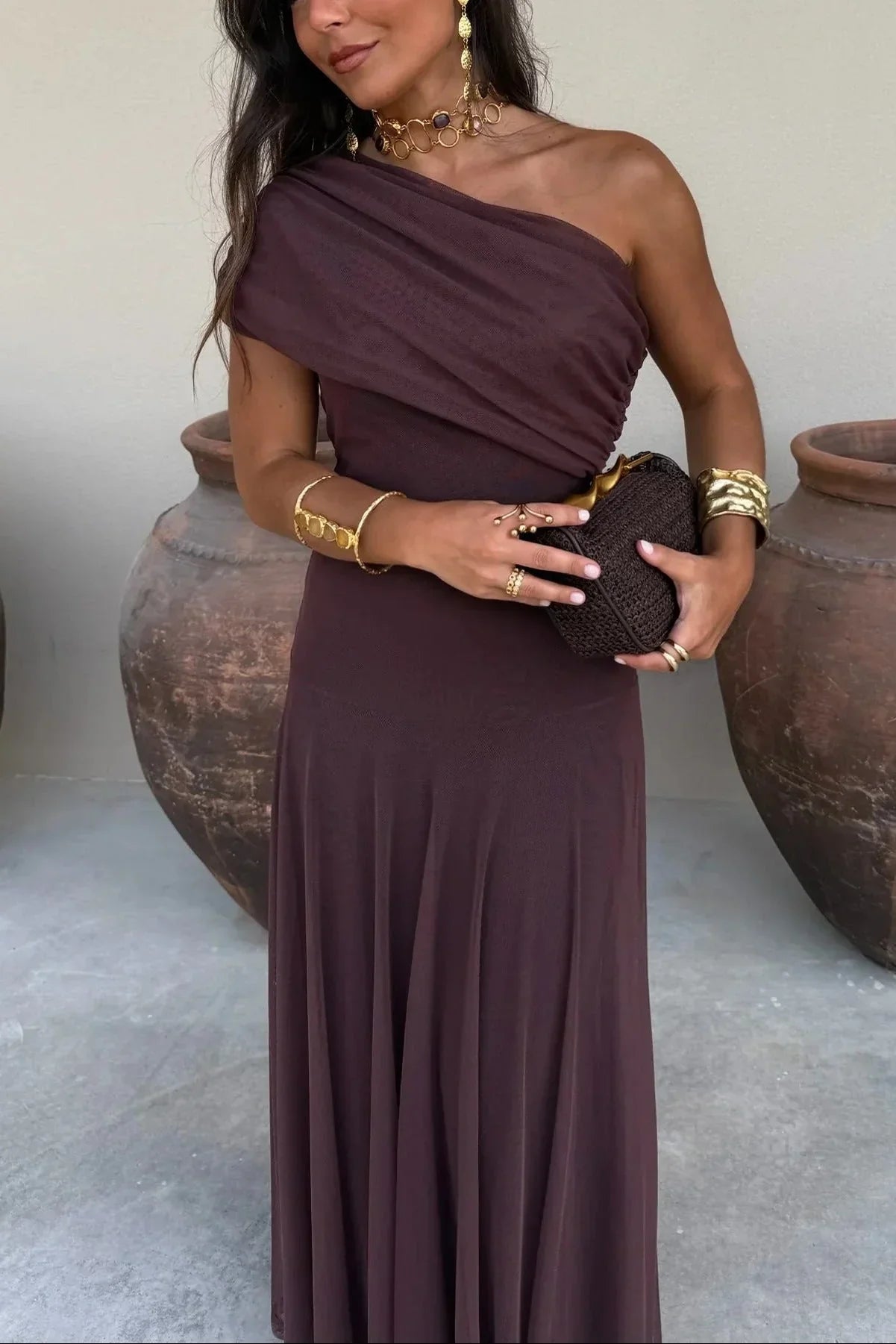 Lucienne | Robe Longue Plissée Une Épaule d'Été